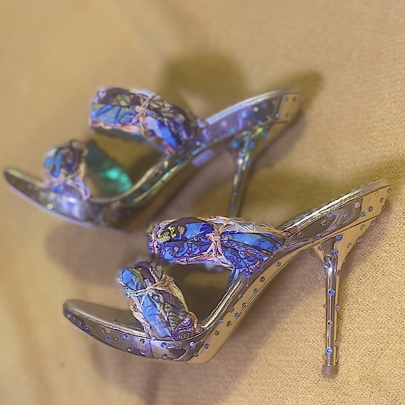 HEELS BY FRANCESCO SACCO SWAROVSKI GOLD/ MULTI COLOR MULE ‘s sz 7 - worn once✨ - Picture 5 of 14